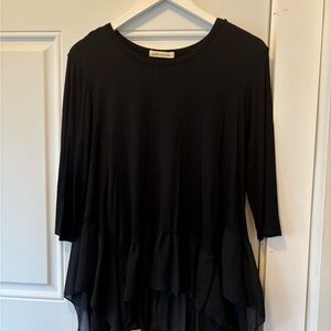 Pebble and Stone Black Asymmetrical Ruffled Tunic